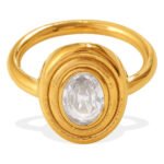 European And American Cross-border Vintage Luxury Oval White Diamond Ring, With A Sophisticated And Niche Design, In Gold Finger Ring Accessory. - Image 9