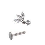 Right Grand Implant Grade Titanium 16G Triple Marquise CZ Internally Threaded Labret Monroe Lip Cartilage Helix Stud Earring - Image 6