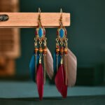 Creative Retro Tassel Feather Earrings Women's Long Oil Dripping - Image 6