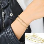 Dainty Gold Bracelets For Women, 14K Gold Filled Adjustable Layered Bracelet Cute Evil Eye Oval Chain Pearl Bar Turtle Gold Bracelets For Women Jewelry - Image 2