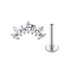 1 Pair Of Women's Earrings, 16 Gauge Implant Grade Titanium Internally Threaded Labret With Marquise And Round CZ Fan Top,Geometric Glow Earrings, Crystal Clusters Blooming - Image 8