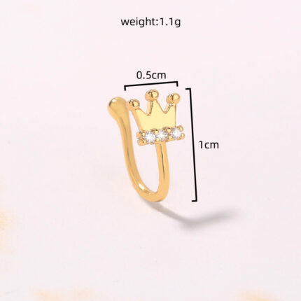 Gold Crown Zircon Clip-On Nose Ring